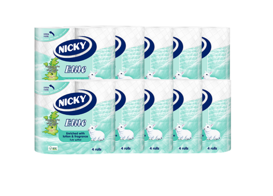 Nicky Elite 3ply White Toilet Rolls 4 x 10 (40 Rolls)